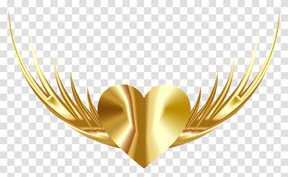 Wings Gold Golden Heart Freedom Love Golden Heart With Wings Hd, Trophy, Emblem, Gold Medal Transparent Png