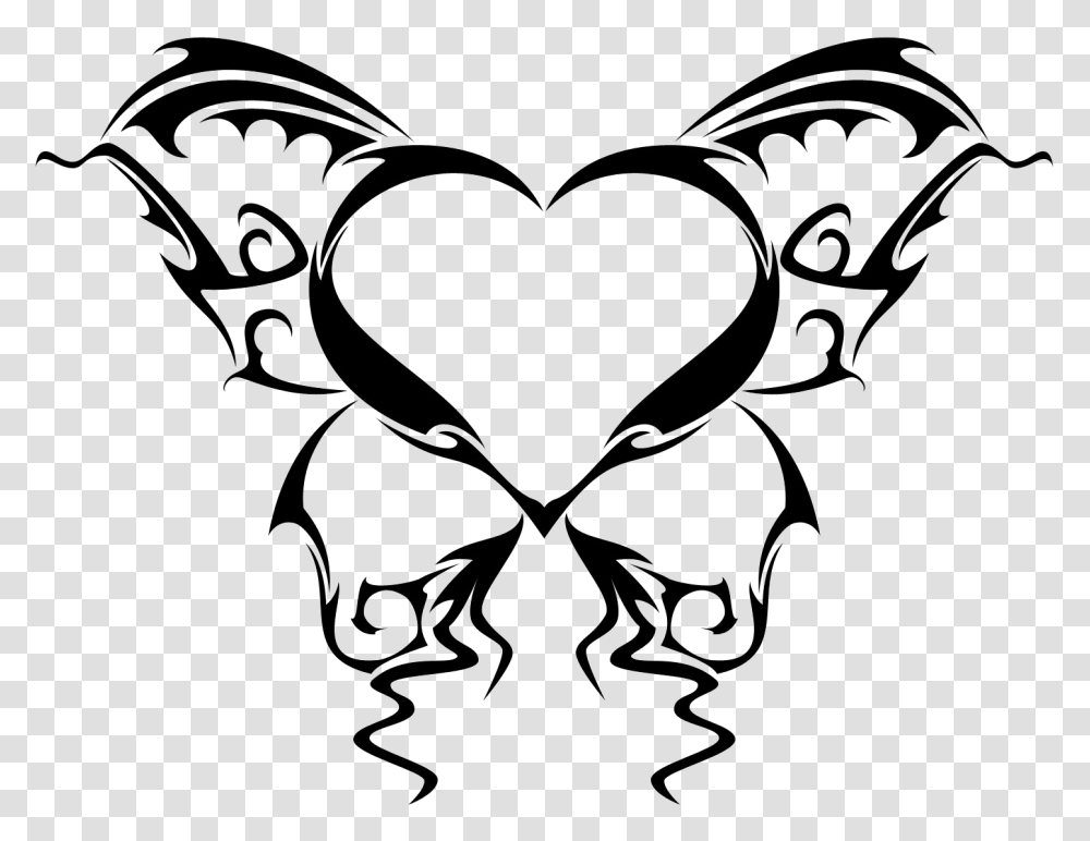 Wings Tattoo Picture Butterfly Heart Tattoo, Stencil, Pattern Transparent Png