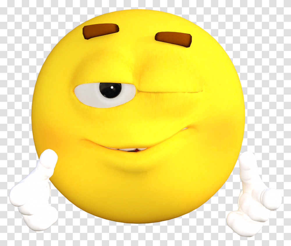 Wink Yellow Emoji With White Hands Free Image He Can T Take A Joke, Toy, Sphere, Hardhat, Helmet Transparent Png