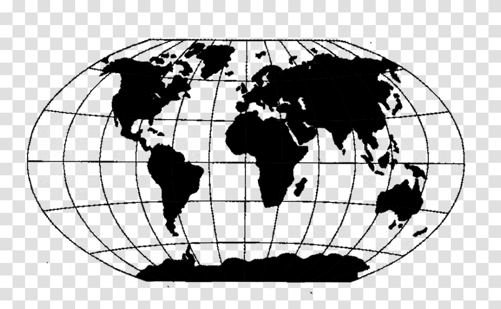 Winkel Tripel Black And White Map Of The World, Astronomy, Outer Space, Universe, Plot Transparent Png