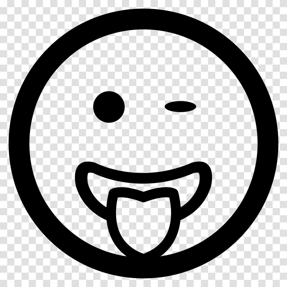 Winking Emoticon Smiling Face With Tongue Out Of The Smiley Face Smile With Tongue Clipart, Stencil, Logo, Trademark Transparent Png