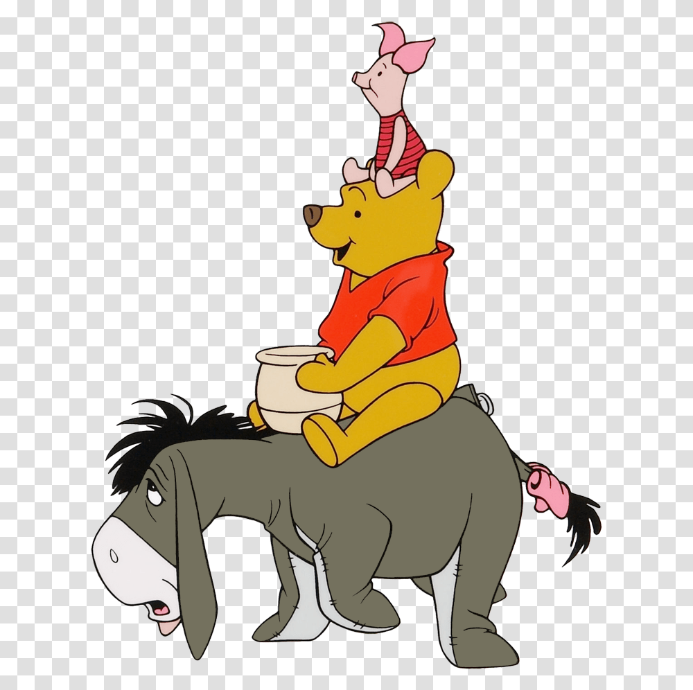 Winnie The Pooh Group Clipart Winnie The Pooh Riding Eeyore, Pillow, Cushion, Washing, Kneeling Transparent Png