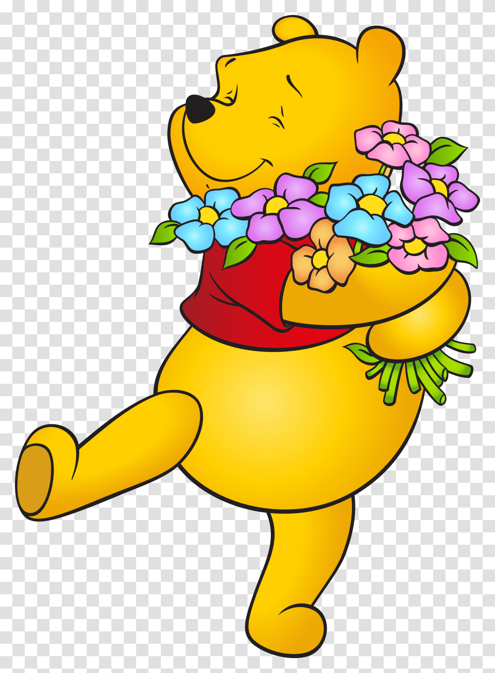 Winnie The Pooh With Flowers, Animal Transparent Png