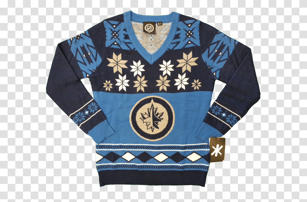Winnipeg Jets Womens Big Logo Ugly Christmas Sweater Long Sleeve, Clothing, Sweatshirt, Flag, Symbol Transparent Png