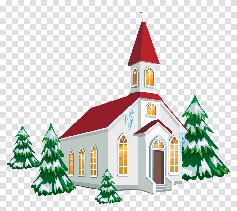 Winter Church With Snow Trees Clipart Image Church Clipart, Plant, Christmas Tree, Ornament, Architecture Transparent Png