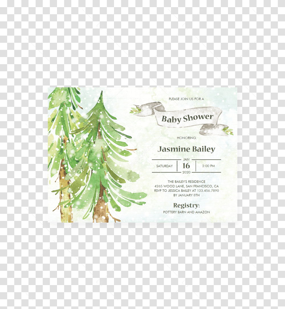 Winter Forest Baby Shower Invitation Gender Neutral Forests Baby Shower Invitations, Tree, Plant, Ornament Transparent Png