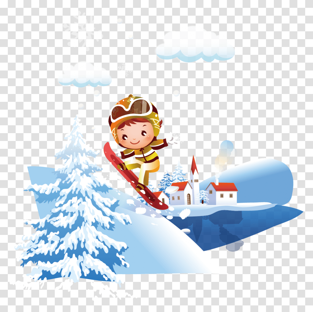Winter Scenes Clipart Ski In Snow Cartoon, Tree, Plant, Outdoors Transparent Png