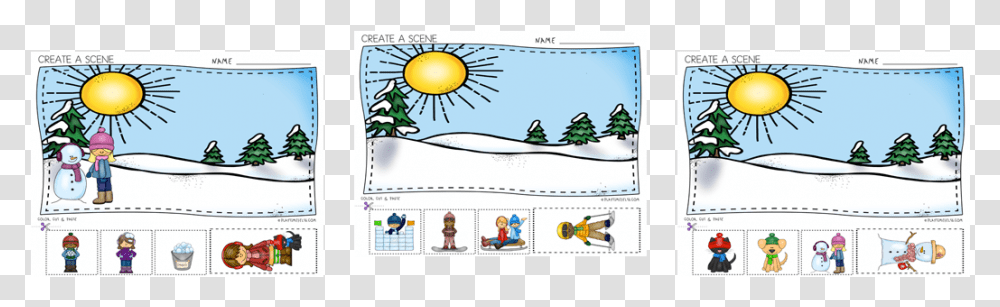 Winter Themed Color Cut And Paste Activity Cartoon, Tree, Plant, Fire Hydrant Transparent Png