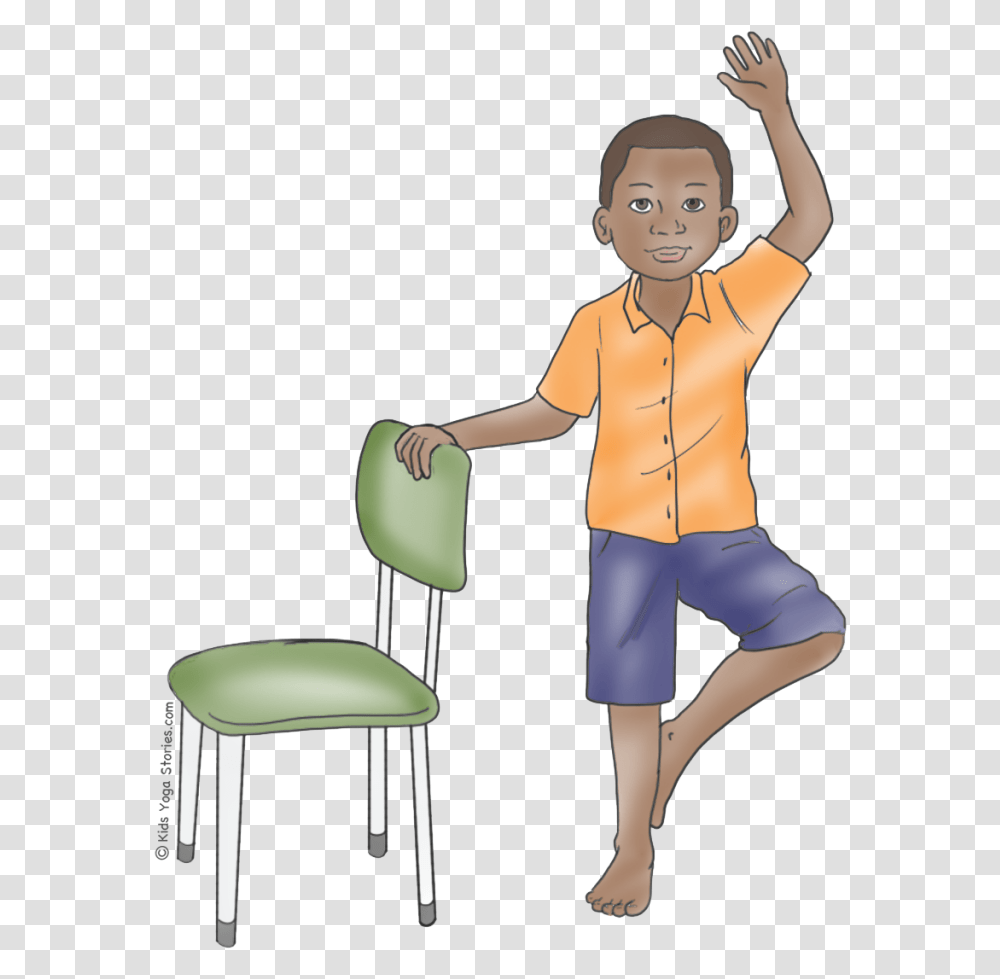 Winter Yoga Poses Using A Chair Tree Pose Kids, Furniture, Person, Human, Standing Transparent Png