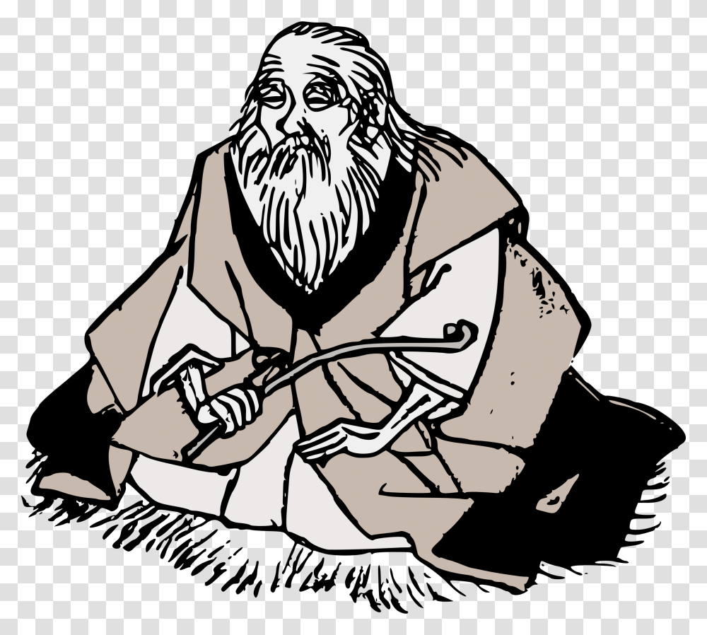 Wise Old Man With Beard Clipart Wise Old Man Clipart, Person, Human, Samurai, Kneeling Transparent Png