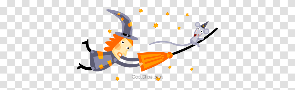 Witch And A Mouse Flying On A Broom Royalty Free Vector Clip Art, Apparel, Juggling Transparent Png