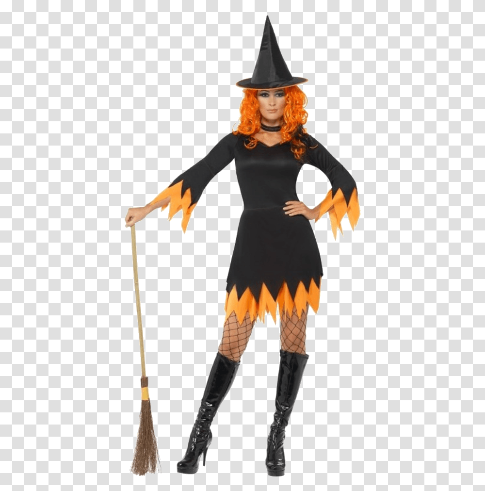 Witch Costume Halloween Clothes Orange And Black, Person, Sleeve, Female Transparent Png