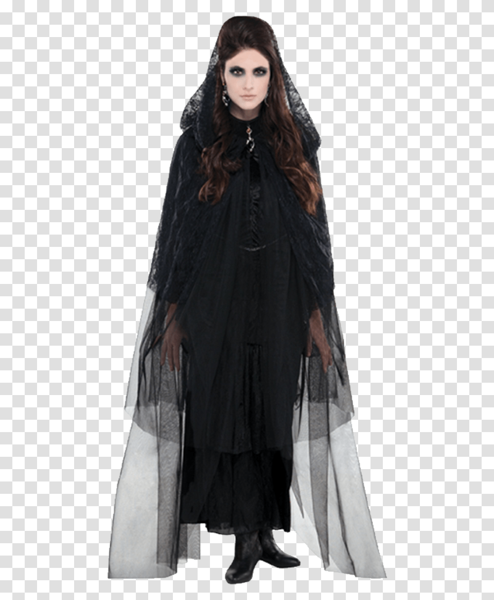 Witch Costumes & Accessories Hooded Sheer Black Cape, Clothing, Apparel, Fashion, Cloak Transparent Png