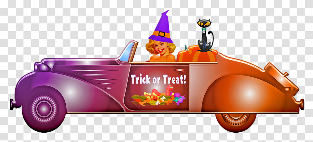 Witch Driving A Car Old Halloween Free Image On Pixabay Halloween Car Clip Art, Clothing, Apparel, Vehicle, Transportation Transparent Png