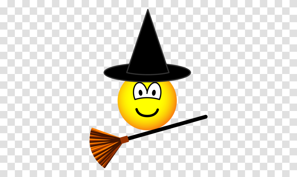 Witch Flying Emoticon Broomstick Emoticons Smileys, Lamp, Apparel, Hat Transparent Png