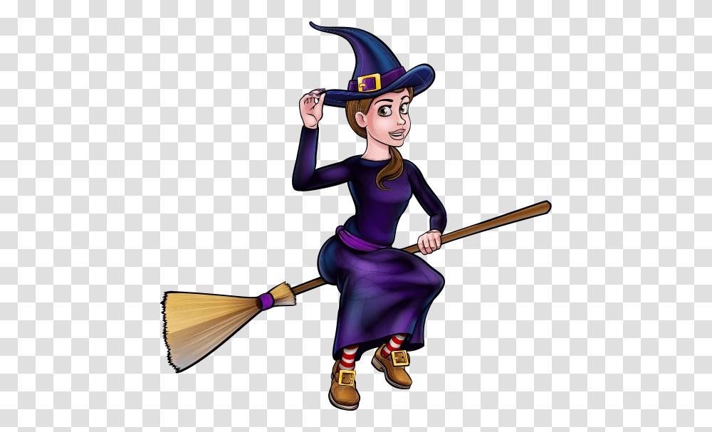 Witch Flying On Broomstick Halloween Character, Person, Human, Performer, Hat Transparent Png