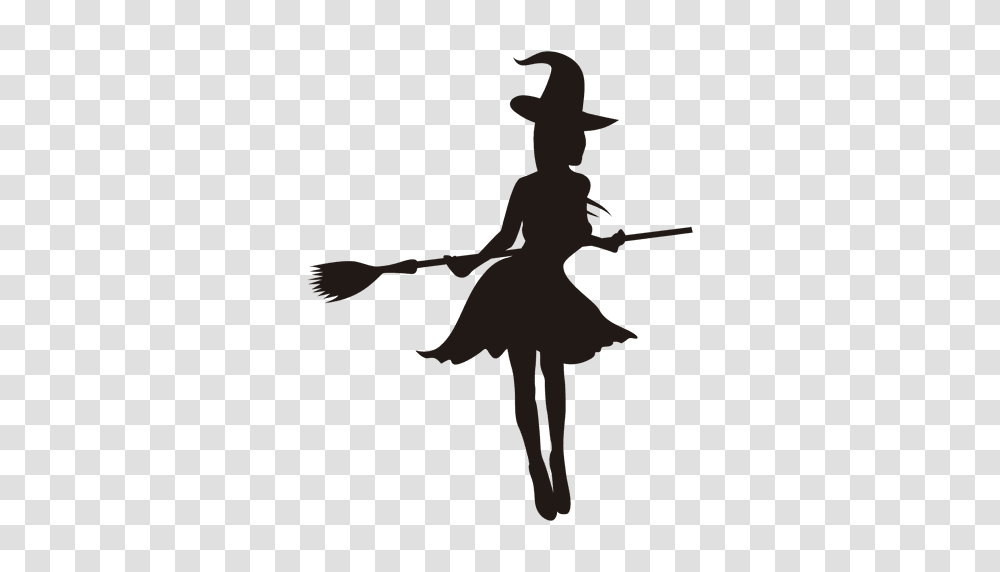 Witch Girl Silhouette With Broom, Person, Dance, Leisure Activities, Duel Transparent Png
