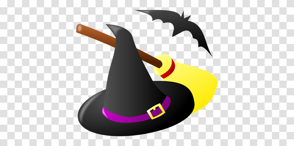 Witch Hat Bat And Broomstick Halloween Halloween Witch Hat Cartoon, Clothing, Apparel, Axe, Tool Transparent Png