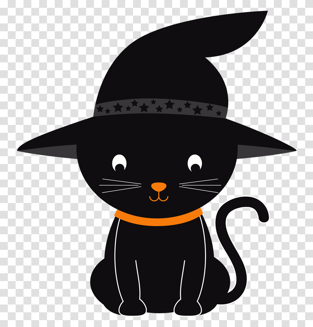 Witch Hat Clipart Kawaii Black Cat With Hat Clipart Cute Halloween Clipart, Clothing, Apparel, Helmet, Cowboy Hat Transparent Png