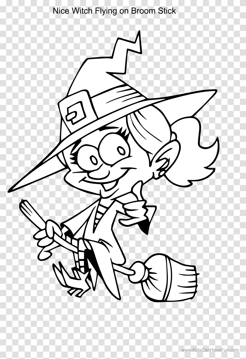 Witch On A Broom Clipart Witch On A Broom Coloring Page, Drawing, Stencil, Sketch Transparent Png