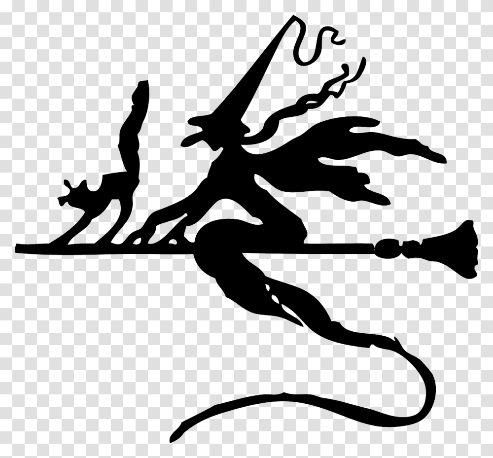 Witch On A Broomstick, Stencil, Silhouette, Person, Human Transparent Png