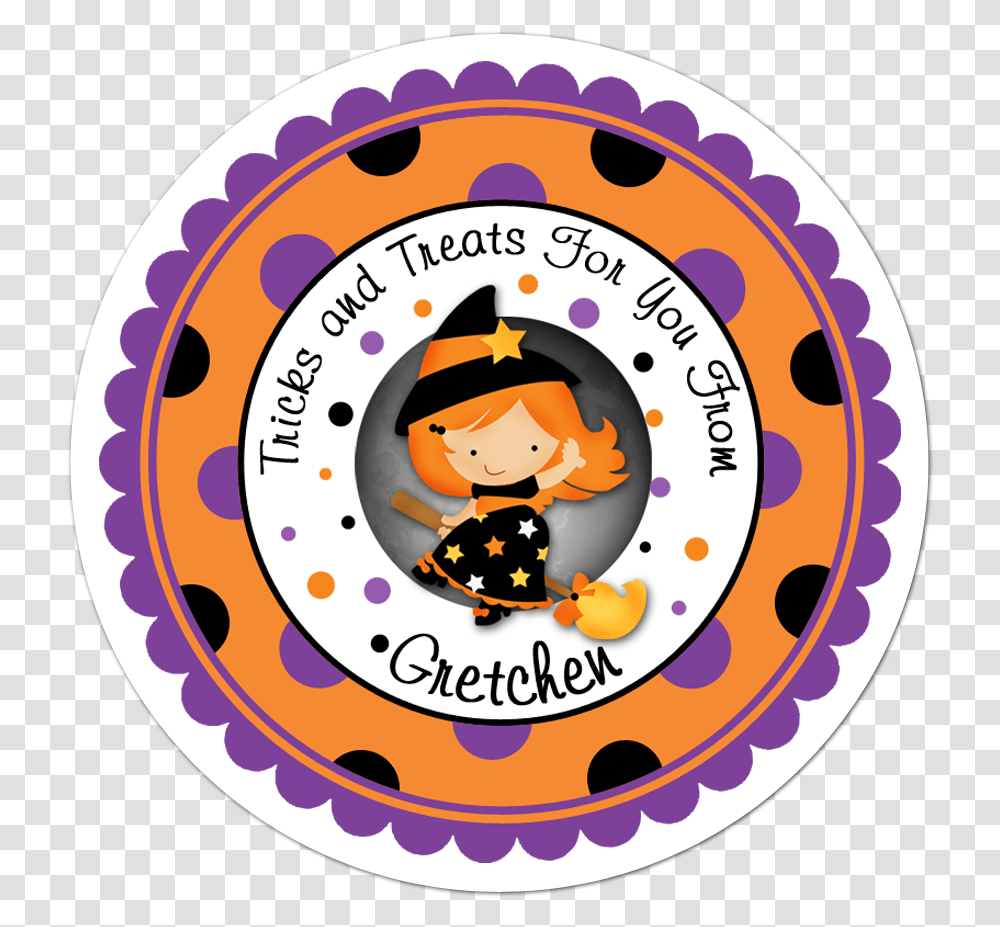 Witch Polka Dot Border Personalized Halloween Sticker Christmas Stamp, Label, Text, Logo, Symbol Transparent Png