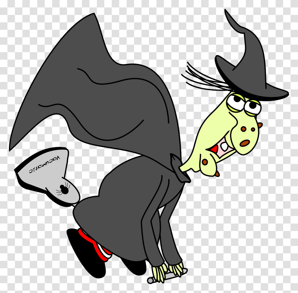 Witch Riding A Vacuum Cleaner, Silhouette, Animal, Label Transparent Png
