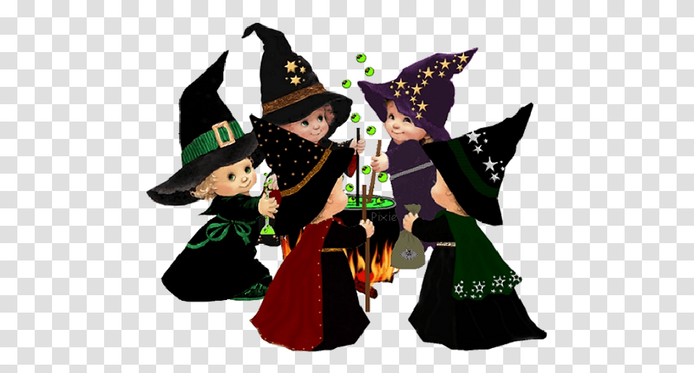 Witch With Black Cat Hat Witches Cute Halloween Witches, Person, Clothing, Elf, Dress Transparent Png