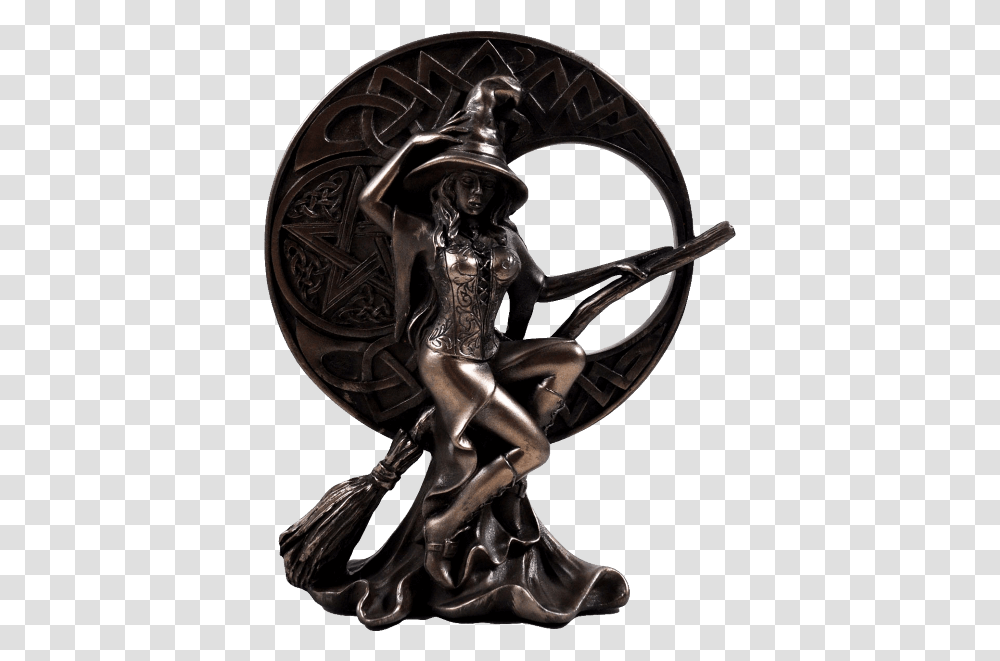 Witch With Celtic Moon Cold Cast Bronze Sculpture Sculpture, Person, Human, Figurine Transparent Png