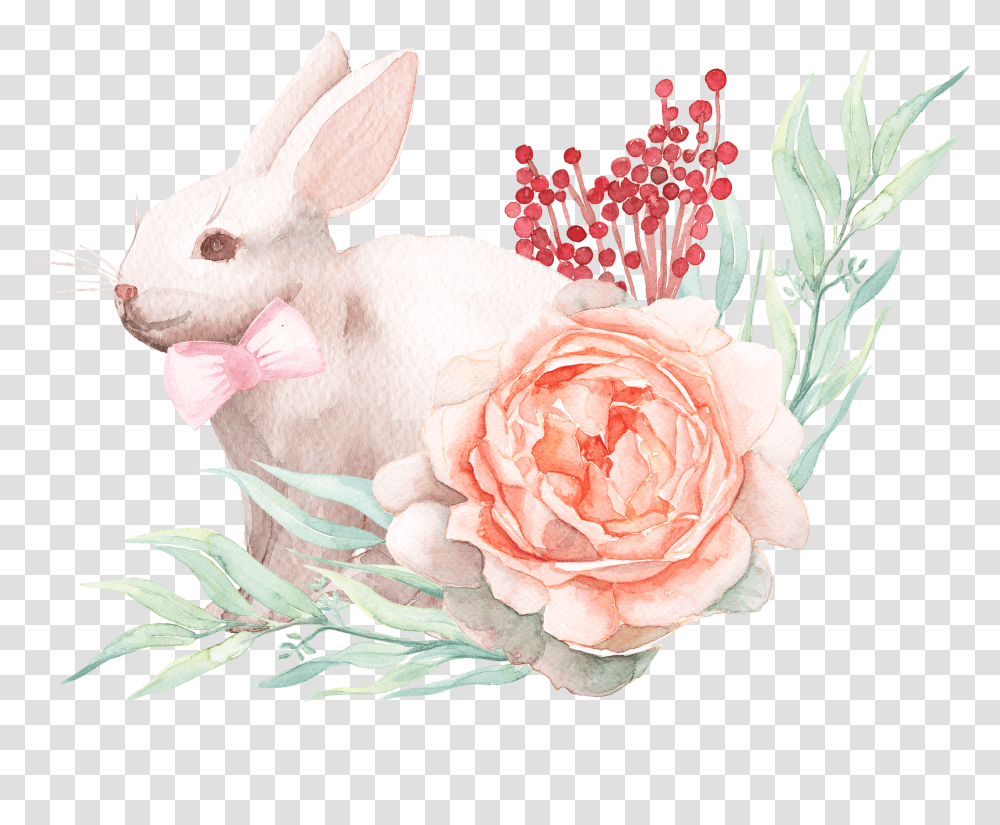 With Easter Bow Watercolor Paper Rabbit Painting Clipart Transparent Png
