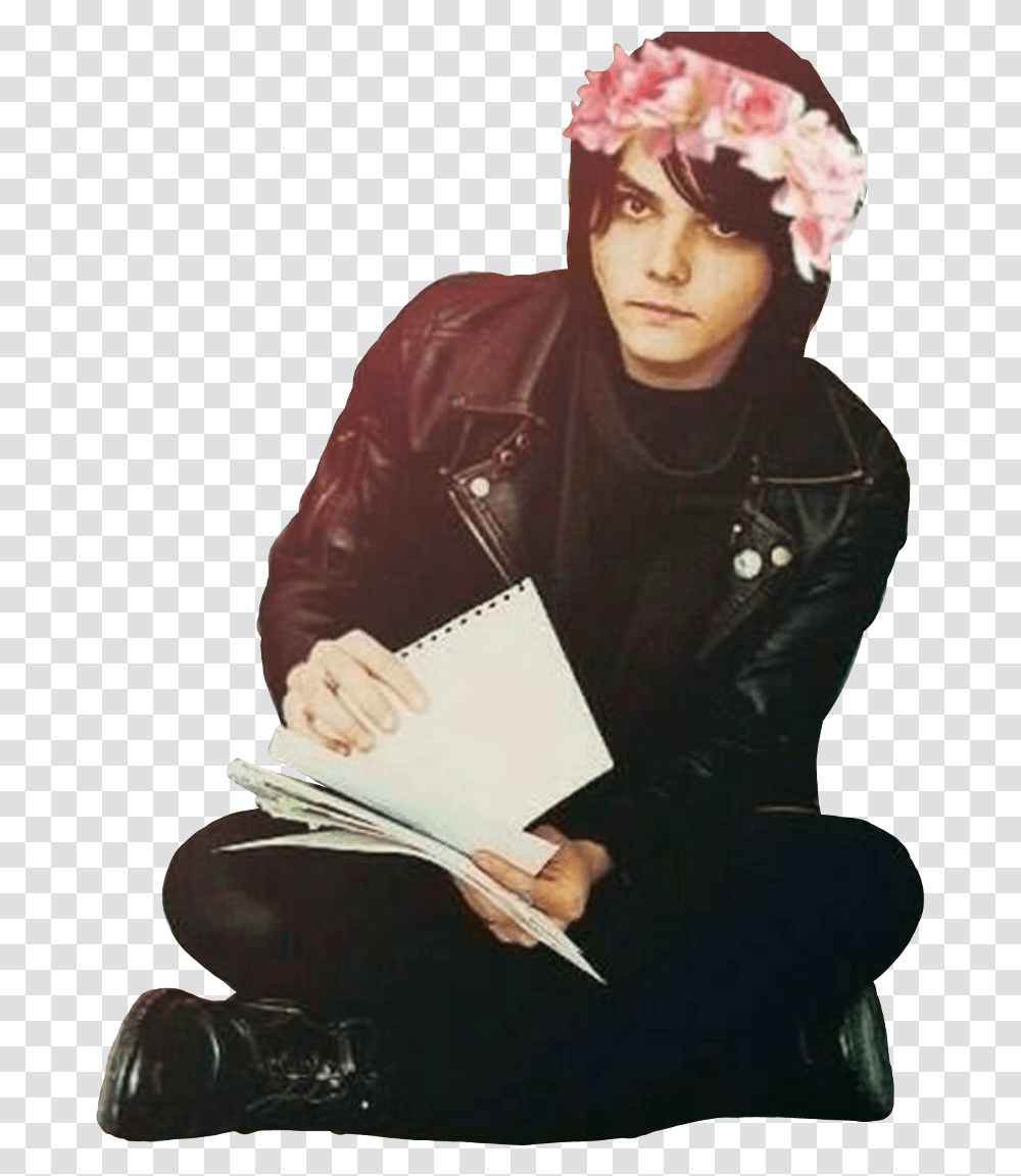 With Flower Crown Gerard Way, Clothing, Jacket, Coat, Person Transparent Png