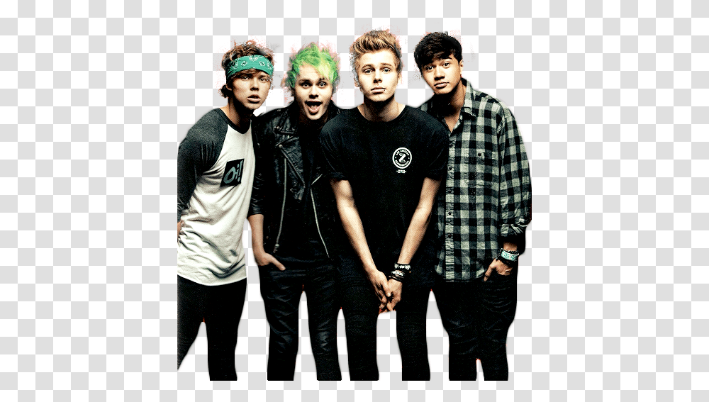 With Green Theme 5 Seconds Of Summer, Person, Clothing, Skin, Crowd Transparent Png