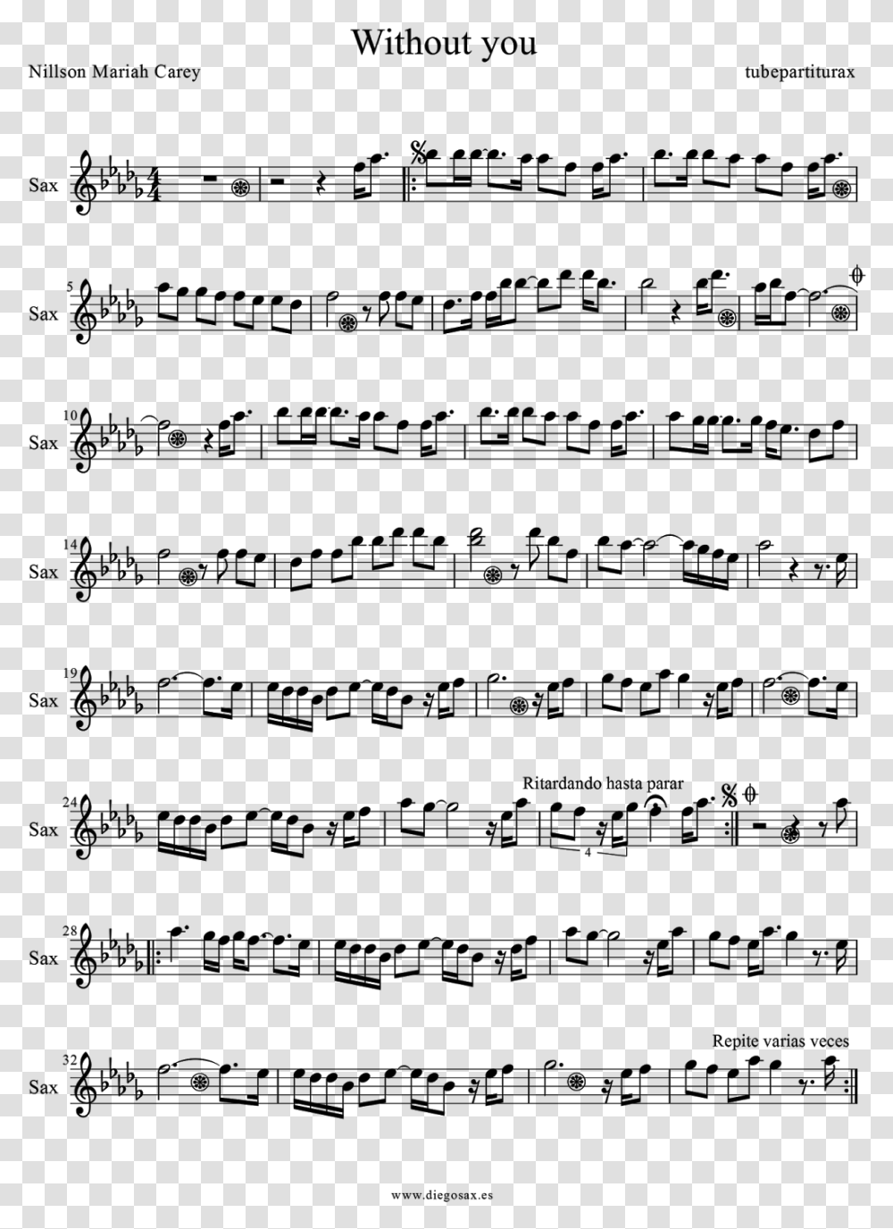 Without You By Nillson And Mariah Carey Sheet Music Two Octave Trumpet Scales, Gray, World Of Warcraft Transparent Png