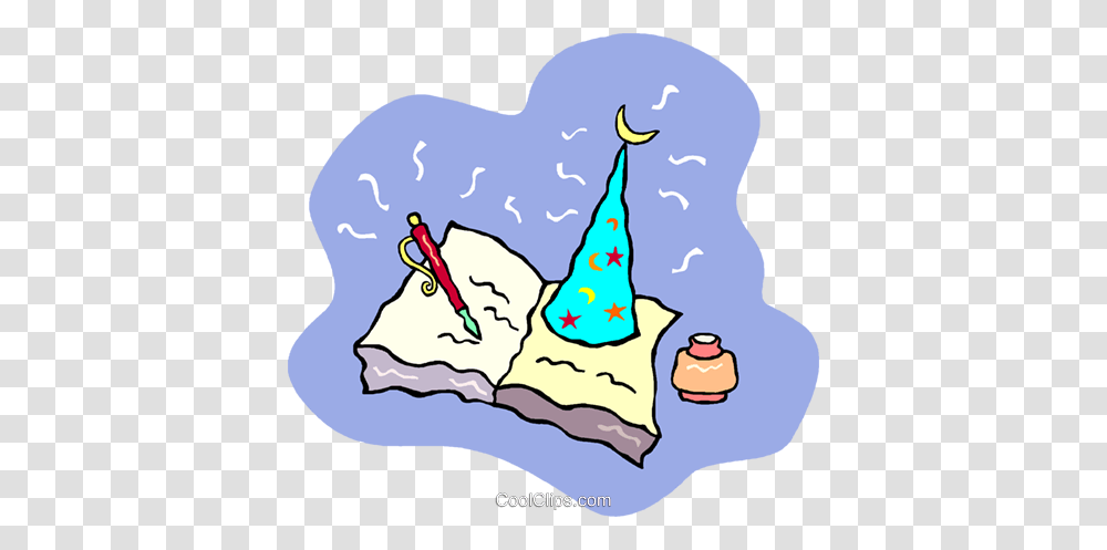 Wizard Hat Sitting On A Book Royalty Free Vector Clip Art, Apparel, Party Hat, Bird Transparent Png