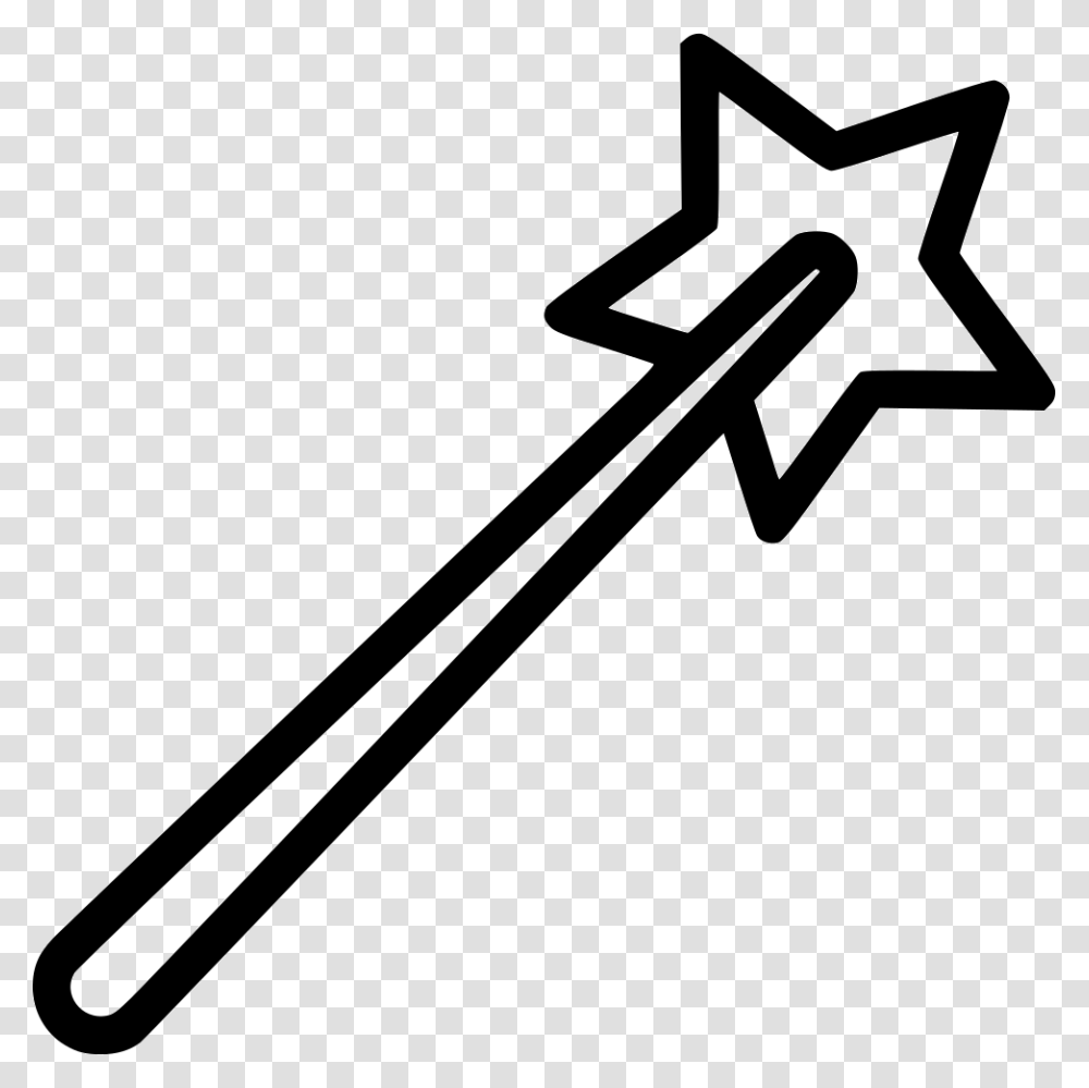 Wizard Magic Wand Stick Stars Tool Magic Wand Black And White Background, Hammer Transparent Png