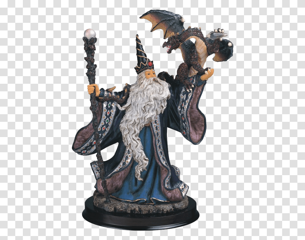 Wizard With Dragon Statue Wizard Figurines, Person, Human, Apparel Transparent Png