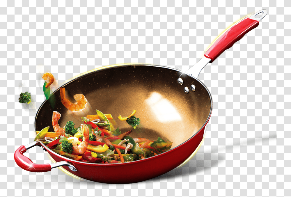 Wok Dish Tableware Frying Cooking Frying Pan, Spoon, Cutlery, Bowl, Meal Transparent Png