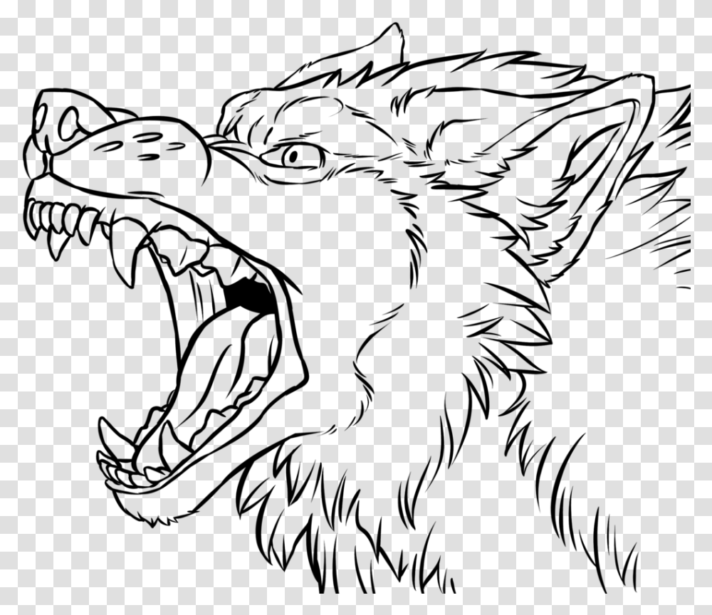 Wolf Face Clipart Wolf Snarling Side View Drawing, Gray Transparent Png