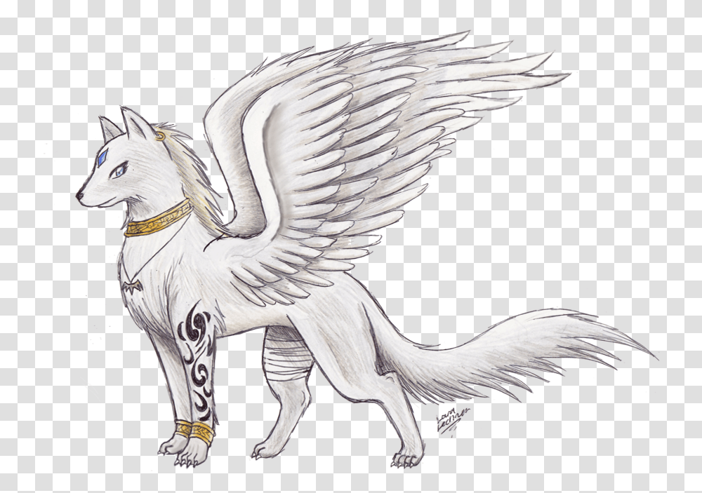 Wolf With Wings Drawing, Bird, Animal, Sketch Transparent Png