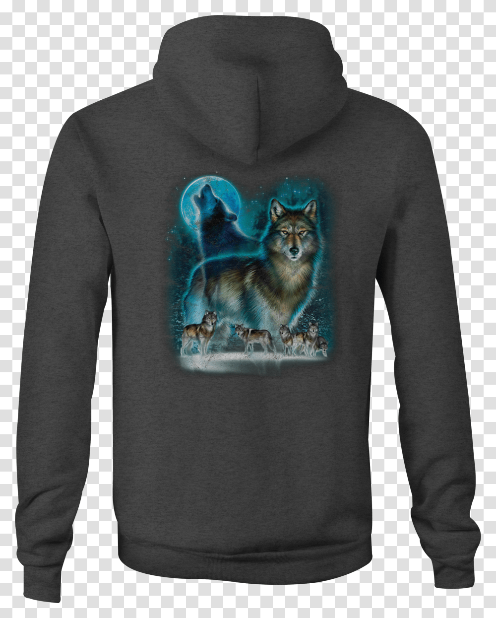Wolf Zip Up Hoodie Howling At Moon Hooded Sweatshirt Alaskan Malamute, Apparel, Sleeve, Sweater Transparent Png