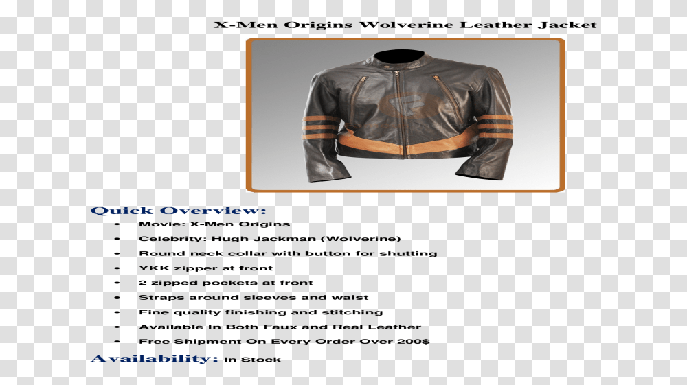 Wolverine Hugh Jackman Leather Jacket, Apparel, Coat, Person Transparent Png