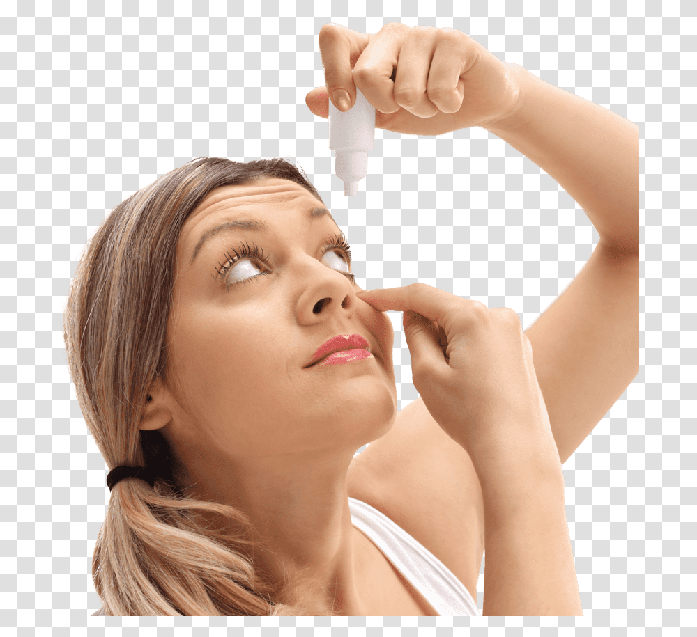 Woman Administering Drops Into Her Eyes Girl Using Eye Drops, Person, Human, Injection, Finger Transparent Png