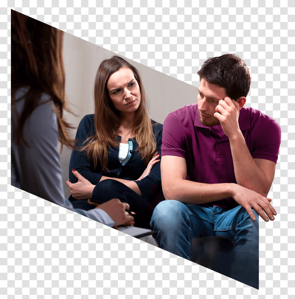 Woman And Man Seated Beside Each Other On A Couch Communicate With Family, Sitting, Person, Crowd Transparent Png