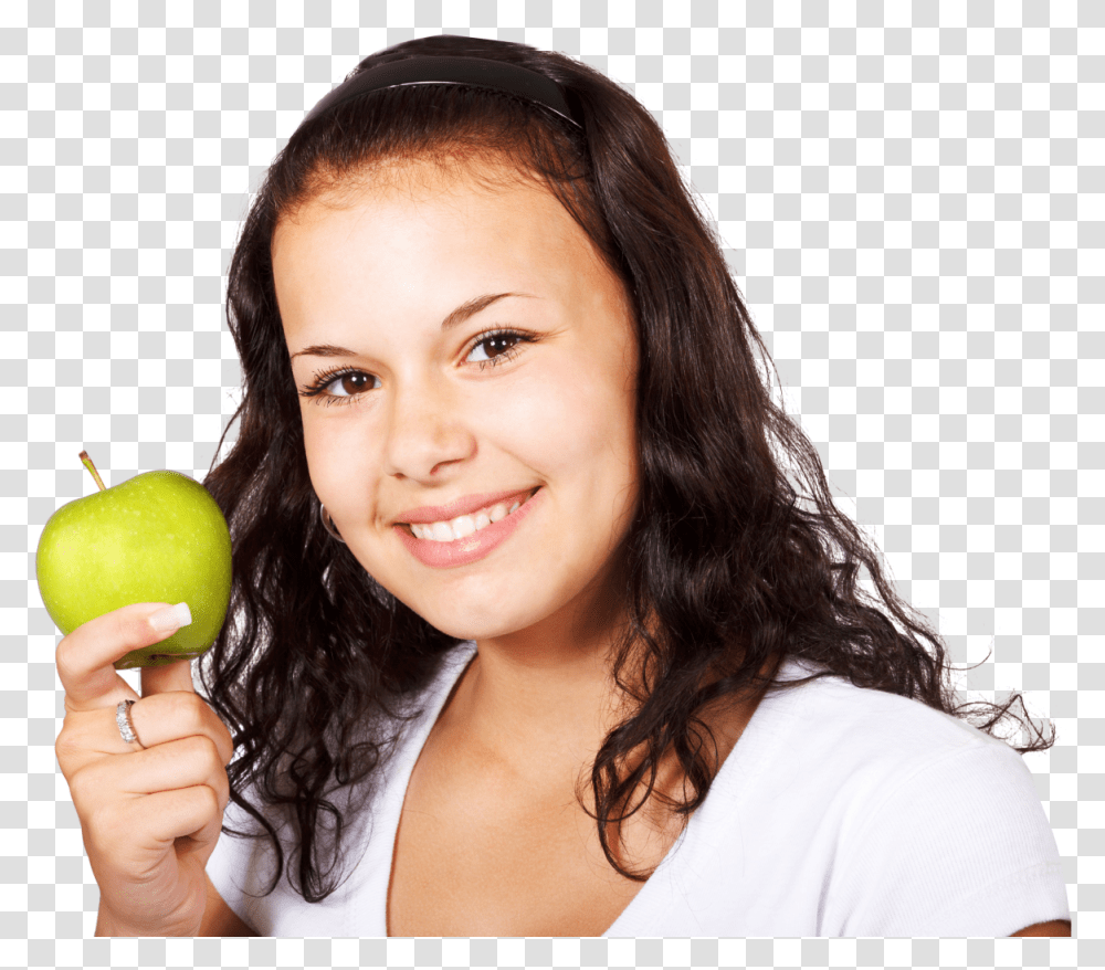 Woman Apple Girl Happy Eating Apple, Person, Human, Plant, Fruit Transparent Png