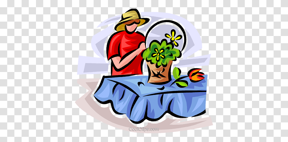 Woman Arranging A Basket Of Flowers Royalty Free Vector Clip Art, Meal, Outdoors, Drawing Transparent Png