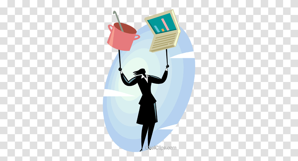 Woman Balancing Career And Home Life Royalty Free Vector Clip Art, Person, Performer, Waiter, Juggling Transparent Png