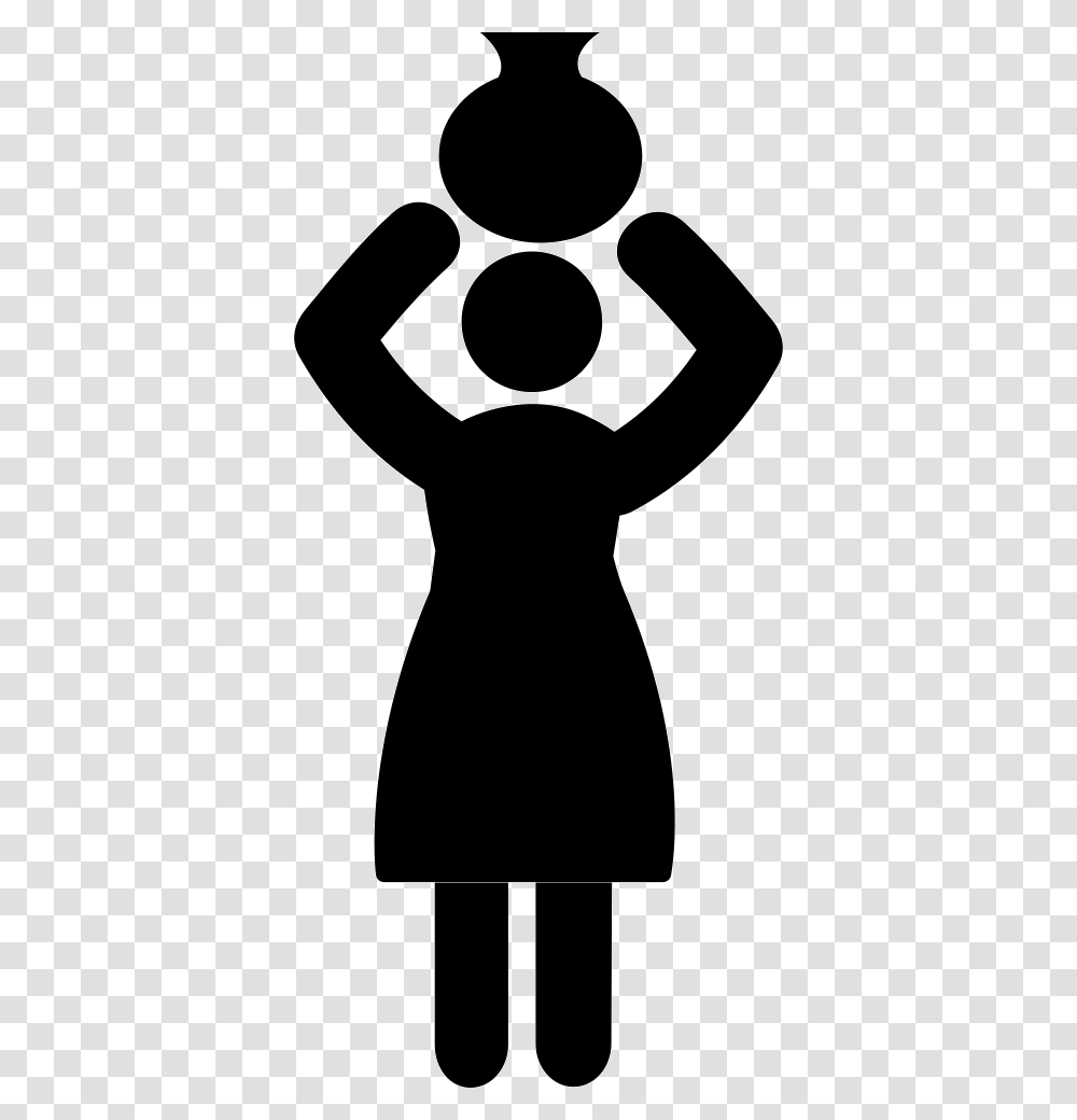Woman Carrying Jar With Her Head Women Carrying Pots Icon, Silhouette, Stencil, Person, Human Transparent Png