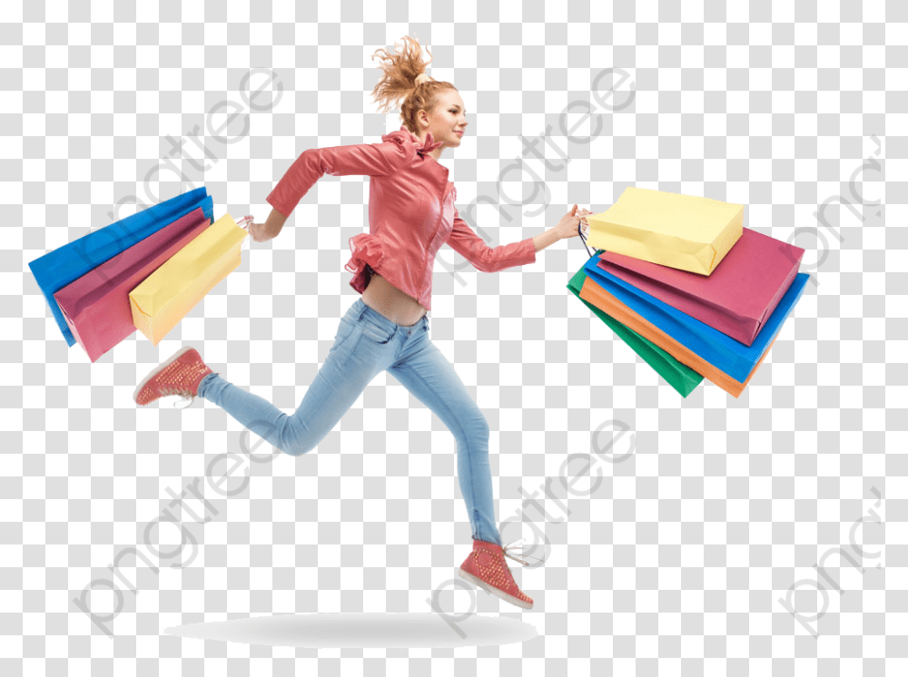 Woman Clipart Shopping Jumping, Person, Human, Bag Transparent Png