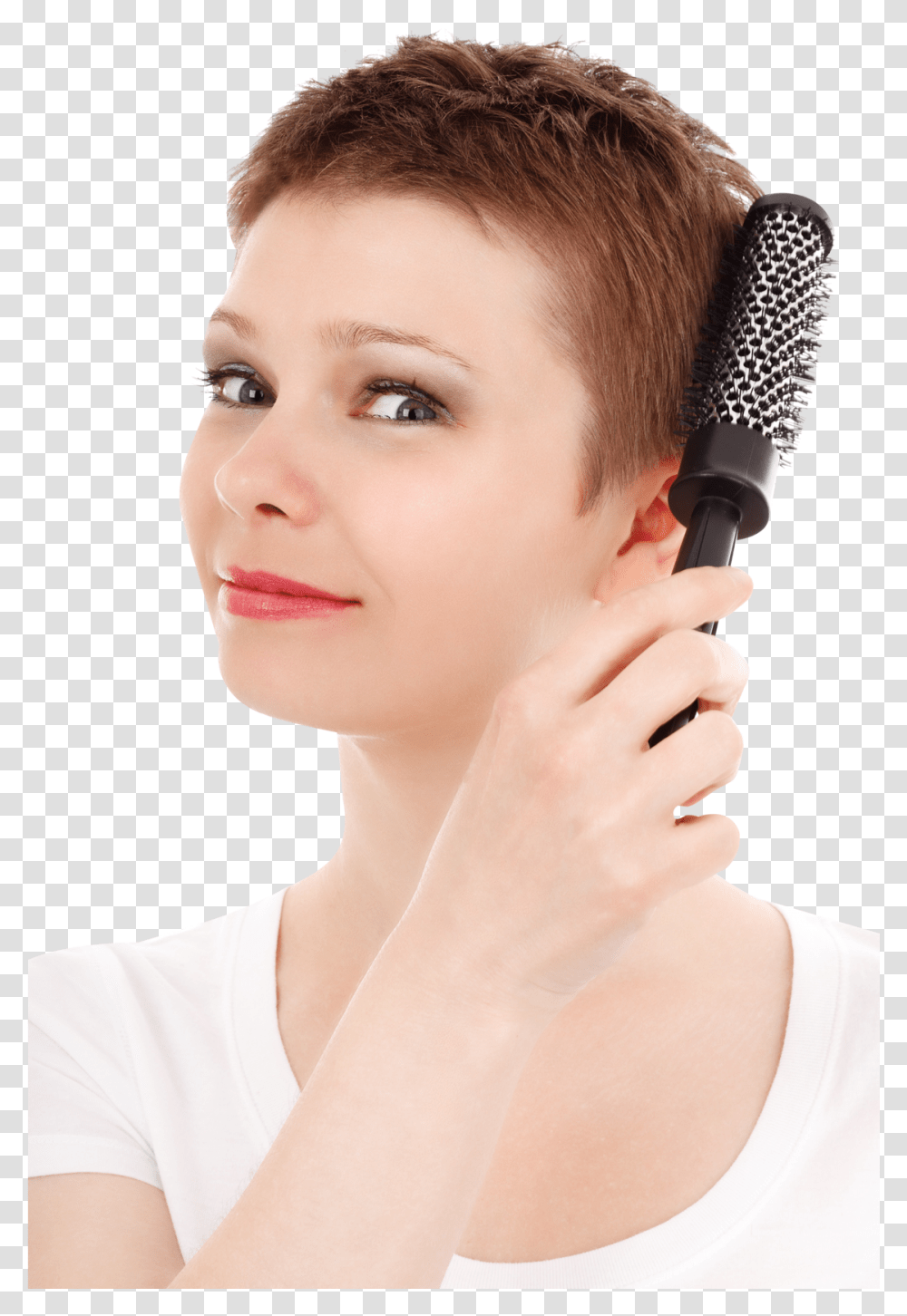 Woman Combing Her Hair Image Pngpix Girl Brushing Her Hair, Person, Human, Skin, Electronics Transparent Png