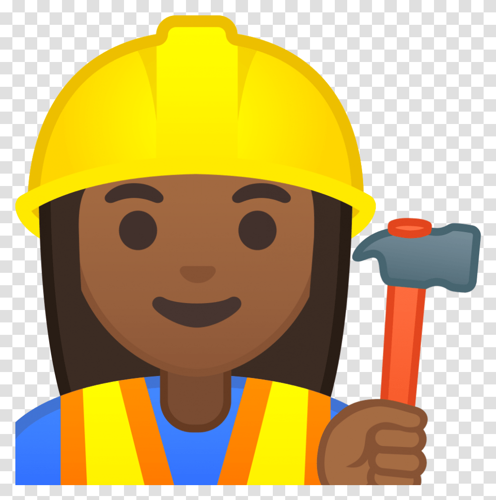 Woman Construction Worker Medium Dark Skin Tone Icon Emoji Construction Worker, Apparel, Hardhat, Helmet Transparent Png
